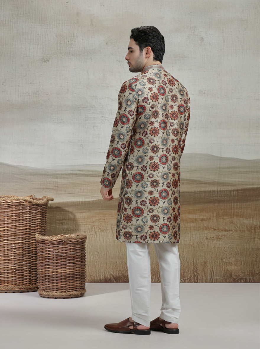 Beige & Multicolor Printed Kurta Pajama | Virasana