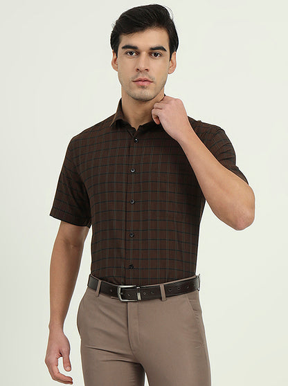 Brown & Green Checked Regular Fit Formal Shirt | Greenfibre