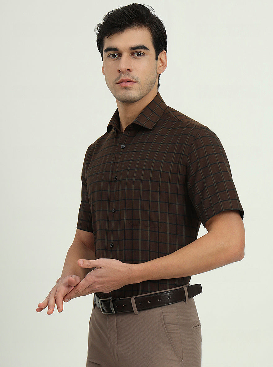 Brown & Green Checked Regular Fit Formal Shirt | Greenfibre