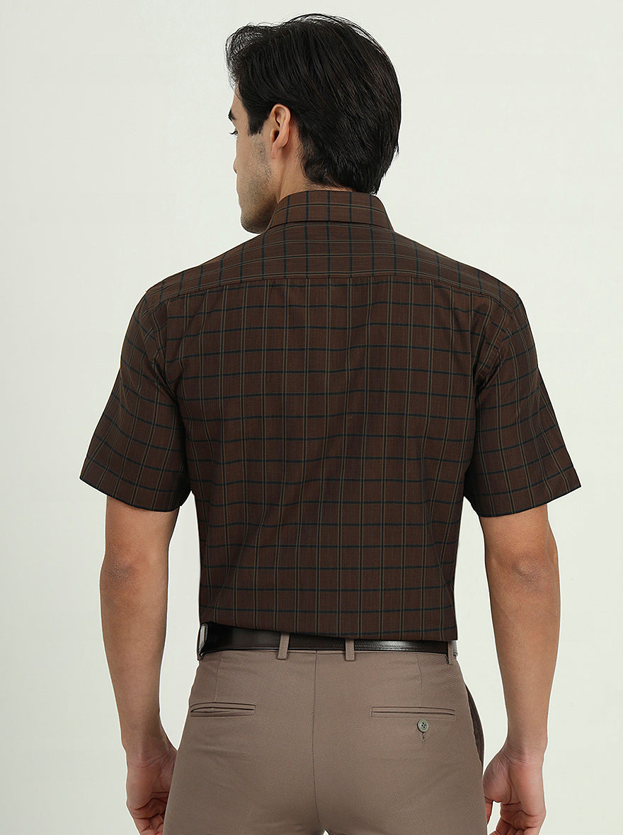 Brown & Green Checked Regular Fit Formal Shirt | Greenfibre