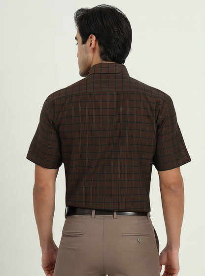 Brown & Green Checked Regular Fit Formal Shirt | Greenfibre