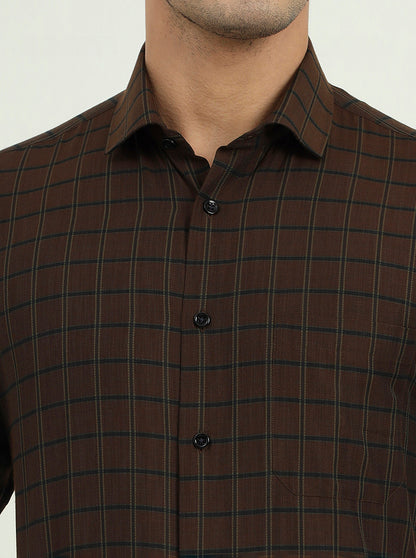 Brown & Green Checked Regular Fit Formal Shirt | Greenfibre