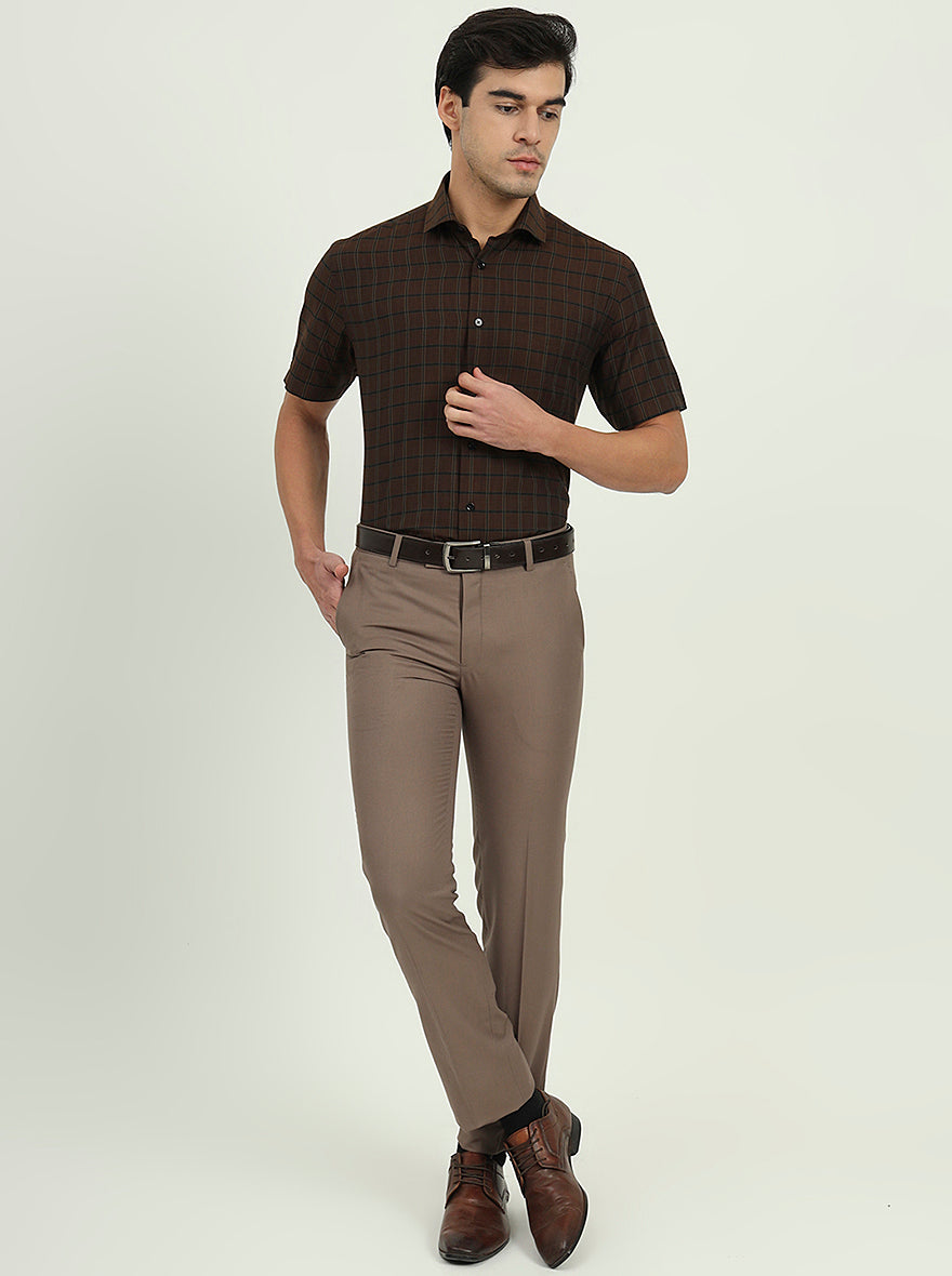 Brown & Green Checked Regular Fit Formal Shirt | Greenfibre