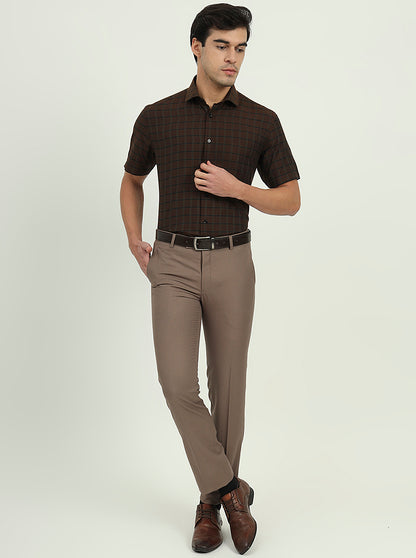 Brown & Green Checked Regular Fit Formal Shirt | Greenfibre