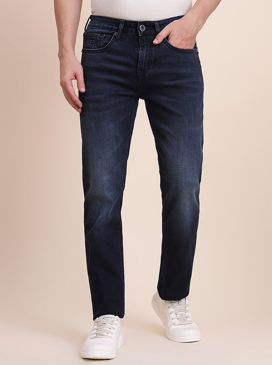 Dark Indigo Blue Washed Straight Fit Jeans | JadeBlue