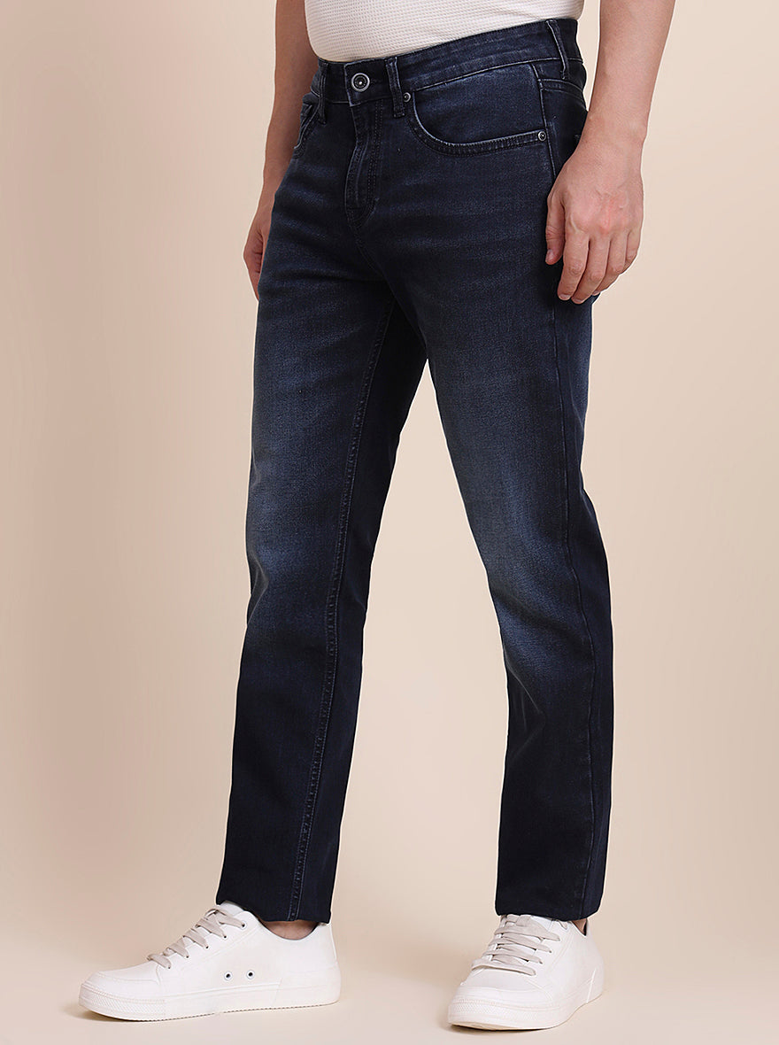Dark Indigo Blue Washed Straight Fit Jeans | JadeBlue