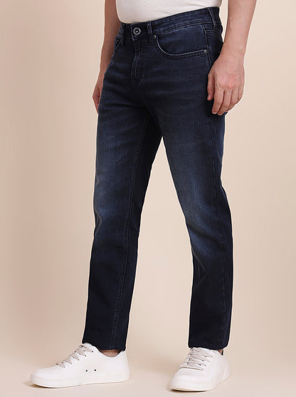 Dark Indigo Blue Washed Straight Fit Jeans | JadeBlue