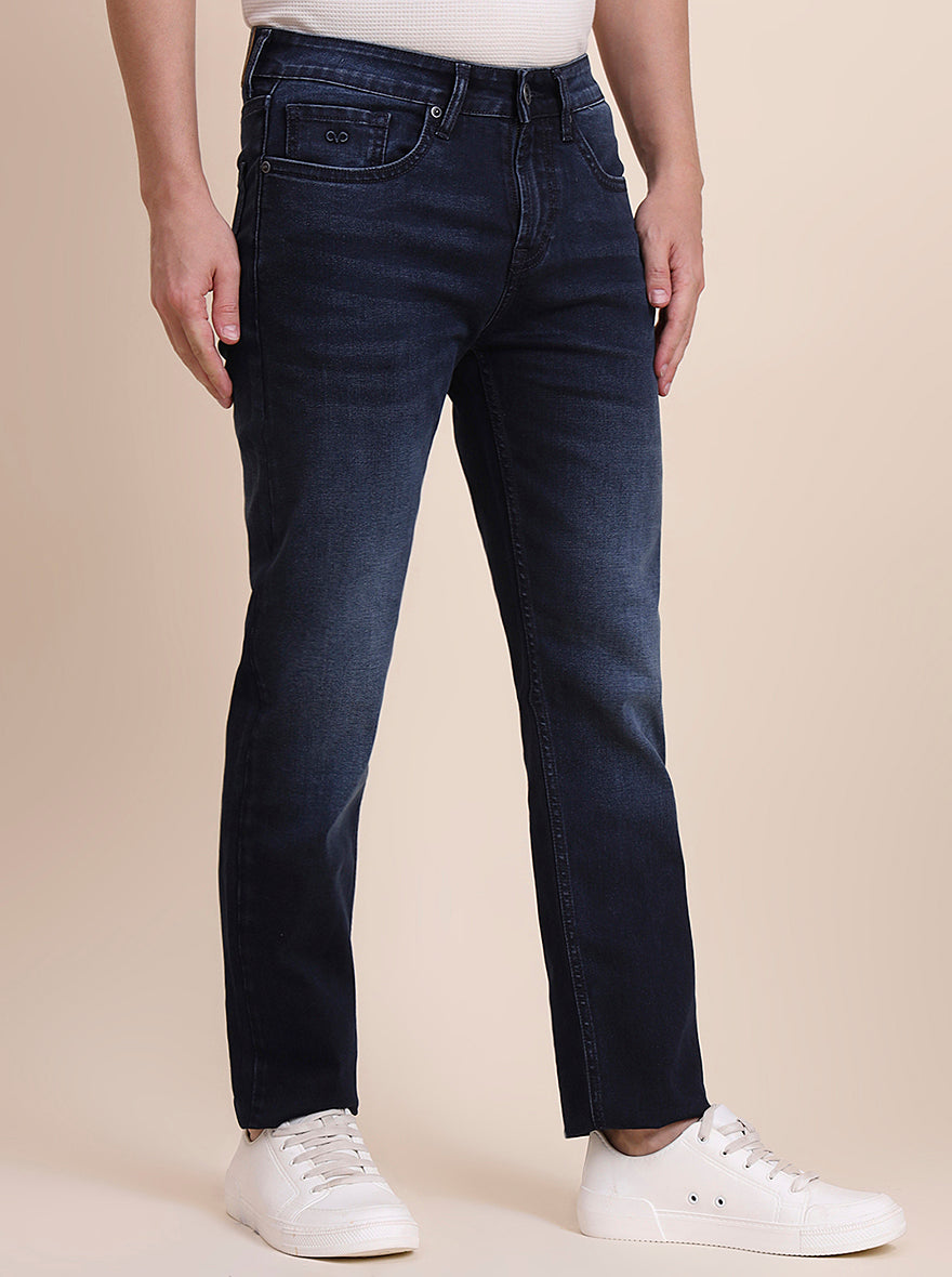 Dark Indigo Blue Washed Straight Fit Jeans | JadeBlue