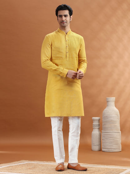 Yellow Solid Kurta Pajama | TULA