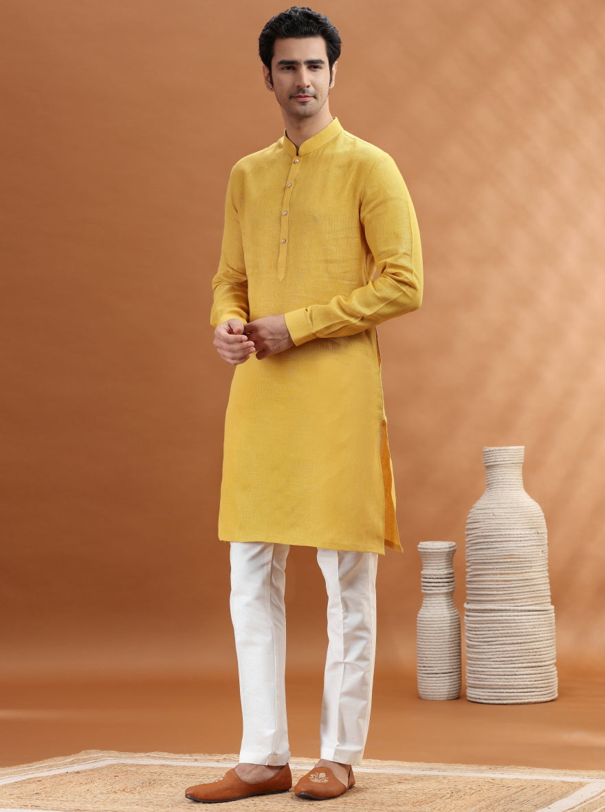 Yellow Solid Kurta Pajama | TULA