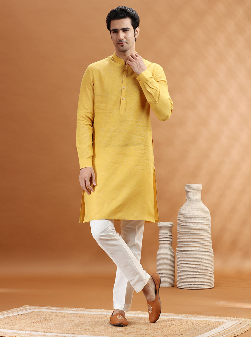Yellow Solid Kurta Pajama | TULA