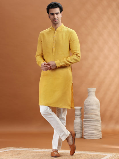 Yellow Solid Kurta Pajama | TULA