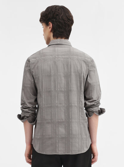 Grey Checked Slim Fit Casual Shirt | Greenfibre