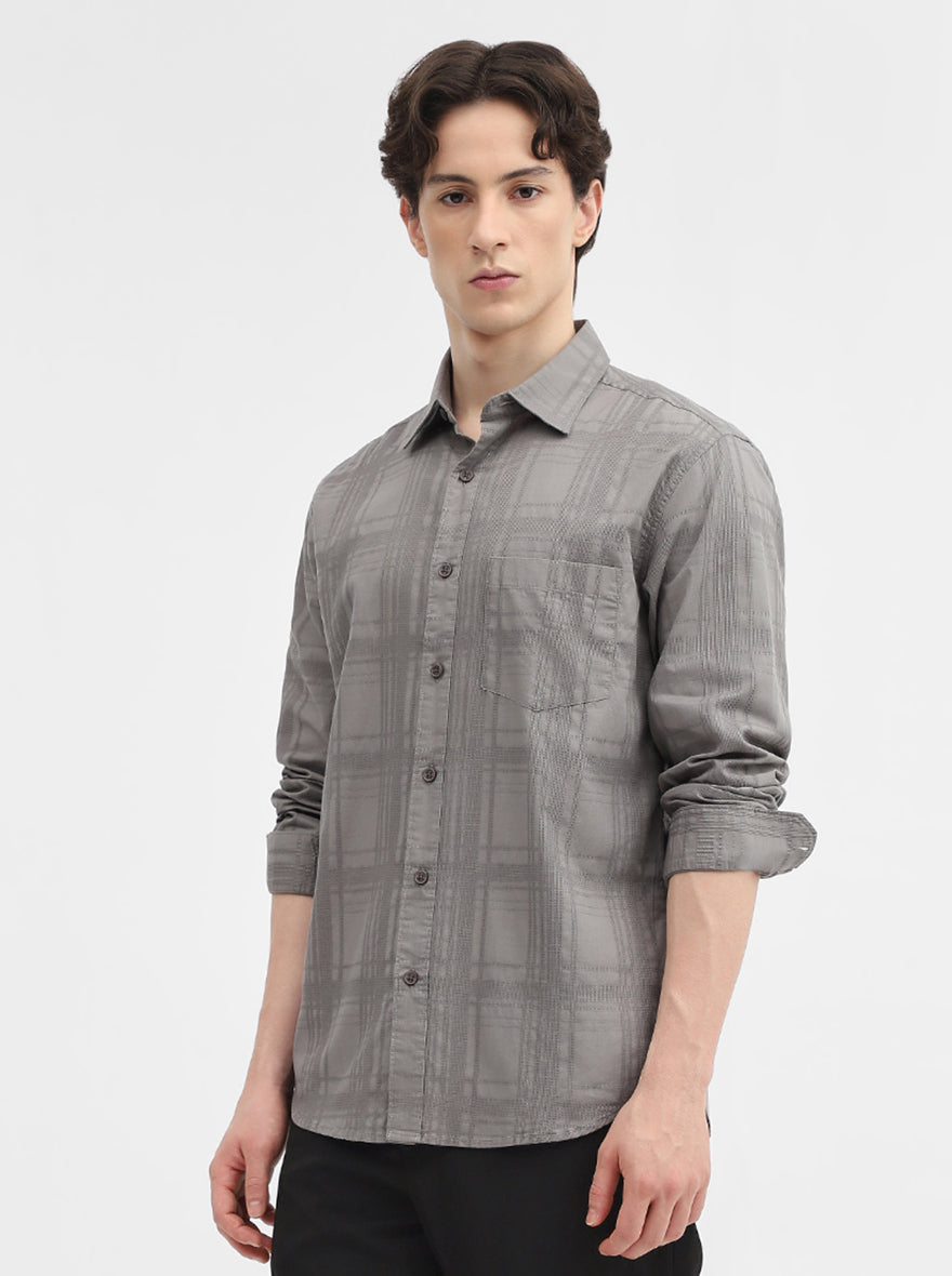 Grey Checked Slim Fit Casual Shirt | Greenfibre