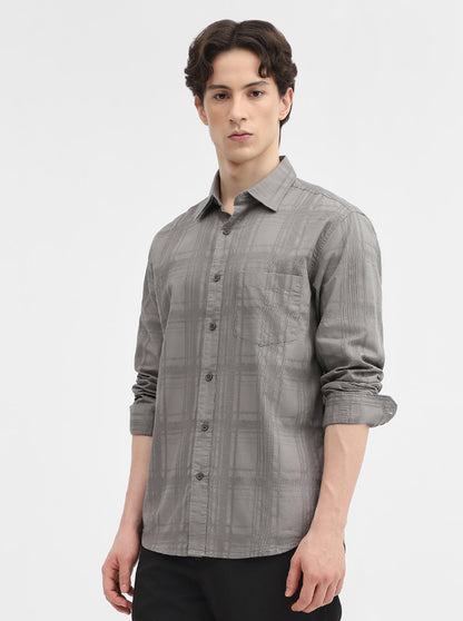 Grey Checked Slim Fit Casual Shirt | Greenfibre