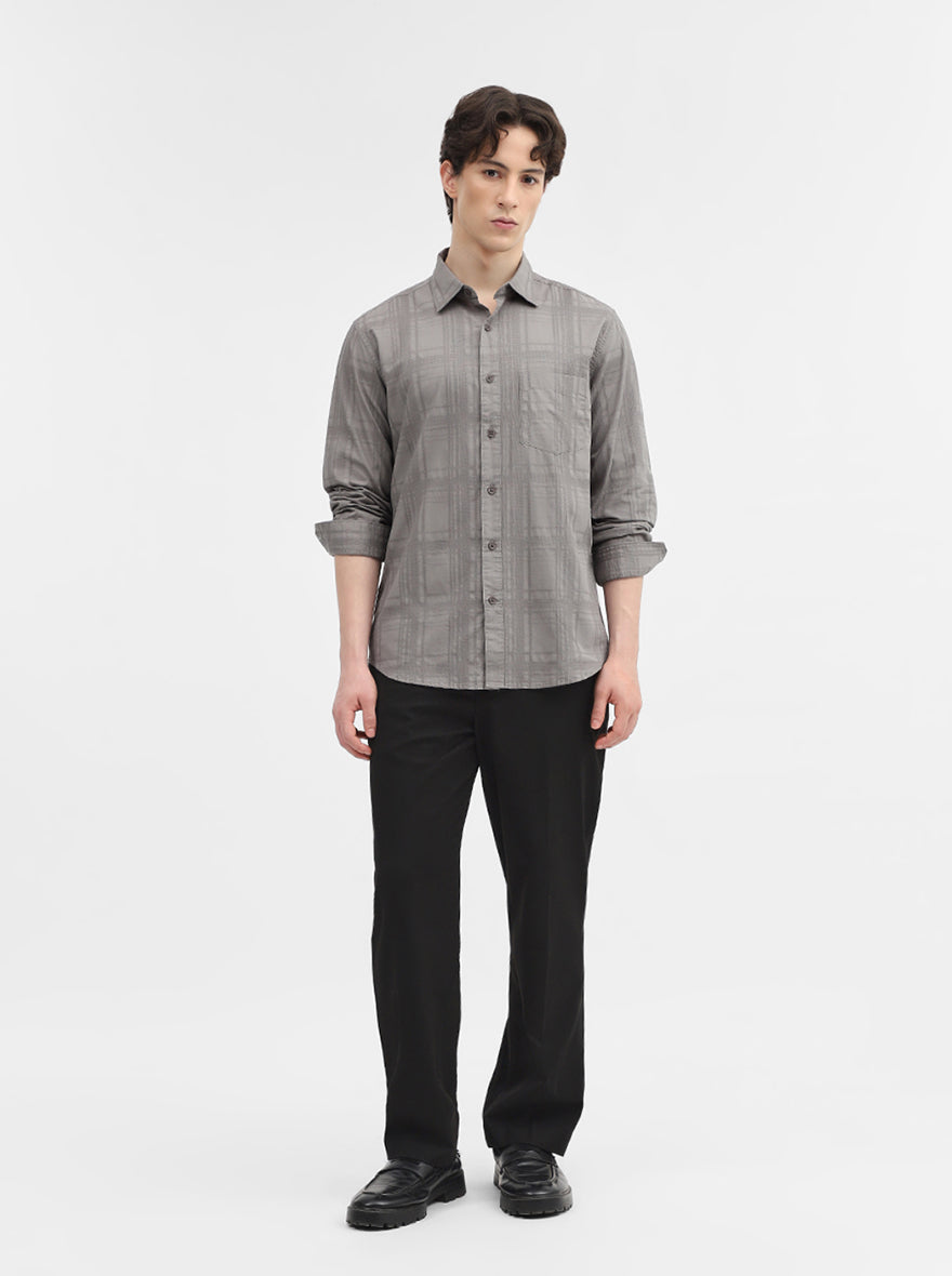 Grey Checked Slim Fit Casual Shirt | Greenfibre