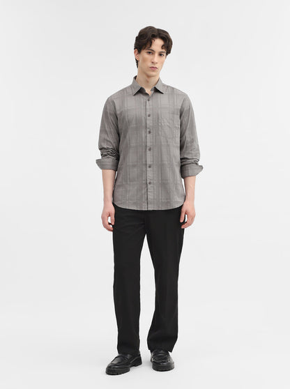 Grey Checked Slim Fit Casual Shirt | Greenfibre