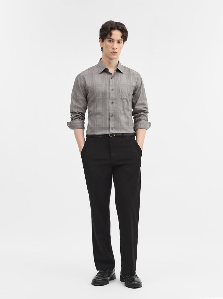 Grey Checked Slim Fit Casual Shirt | Greenfibre