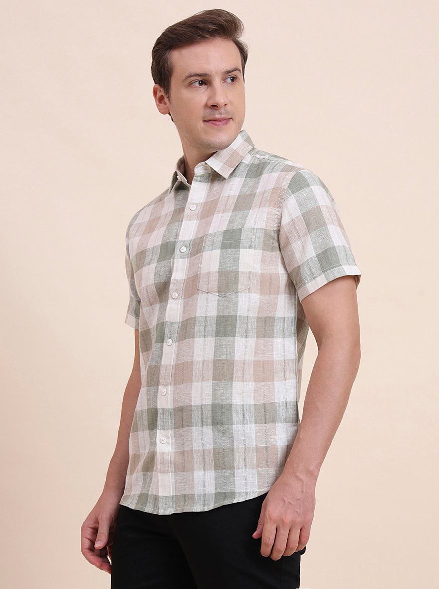 Green Checked Slim Fit Casual Shirt | JadeBlue