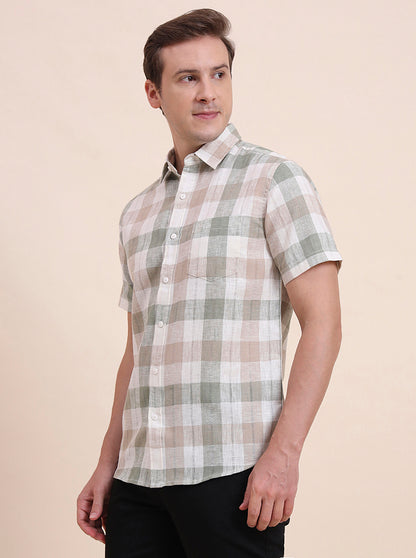 Green Checked Slim Fit Casual Shirt | JadeBlue