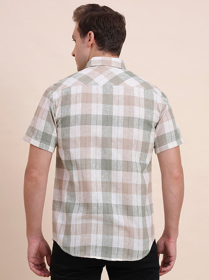 Green Checked Slim Fit Casual Shirt | JadeBlue