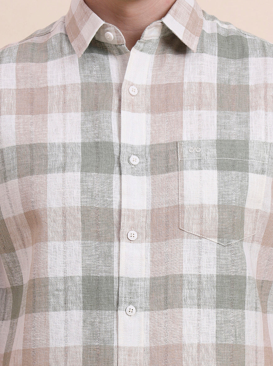 Green Checked Slim Fit Casual Shirt | JadeBlue