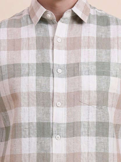 Green Checked Slim Fit Casual Shirt | JadeBlue