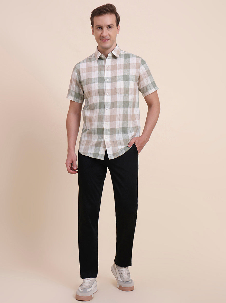 Green Checked Slim Fit Casual Shirt | JadeBlue