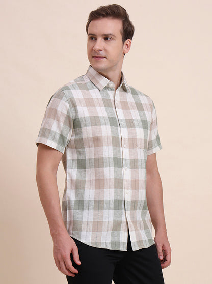 Green Checked Slim Fit Casual Shirt | JadeBlue