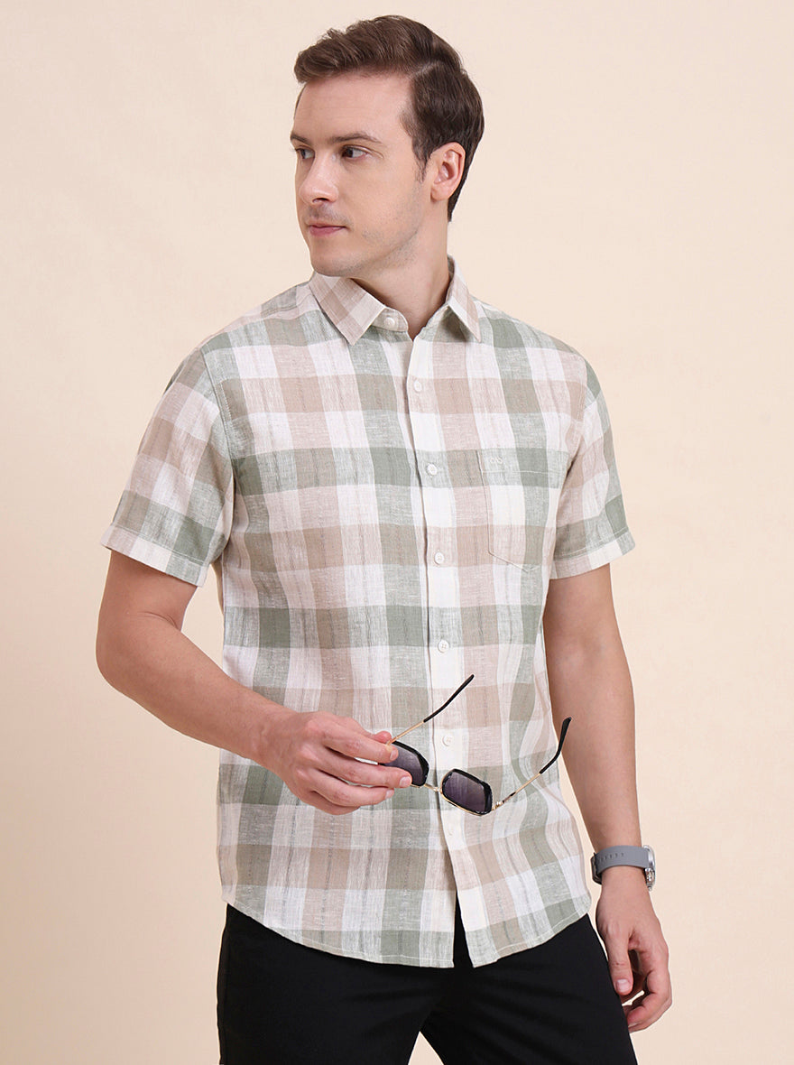 Green Checked Slim Fit Casual Shirt | JadeBlue