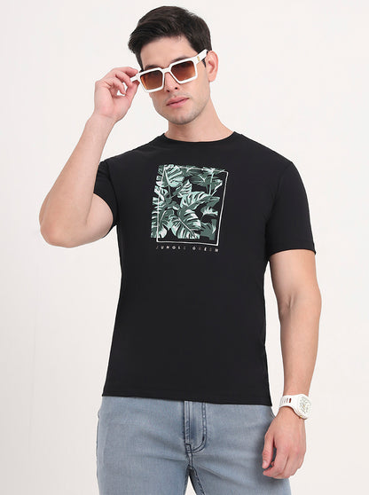 Black Printed Slim Fit T-Shirt | Greenfibre