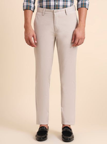 Beige Solid Uno Fit Casual Trouser | JadeBlue