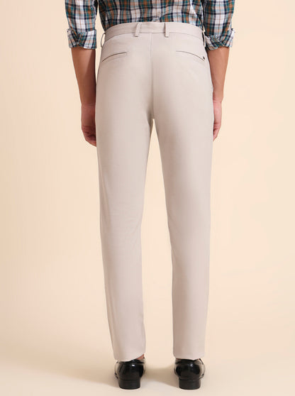 Beige Solid Uno Fit Casual Trouser | JadeBlue