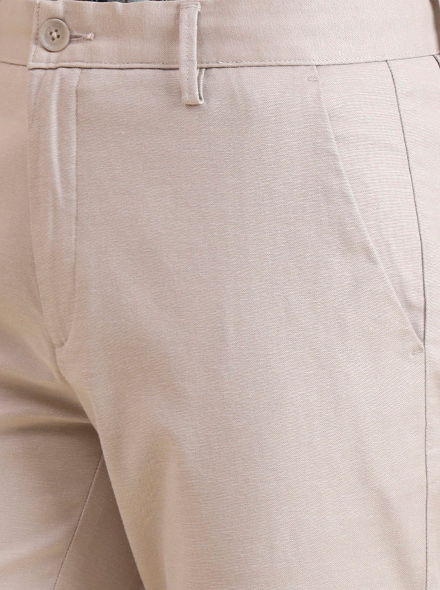 Beige Solid Uno Fit Casual Trouser | JadeBlue