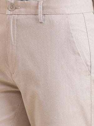 Beige Solid Uno Fit Casual Trouser | JadeBlue