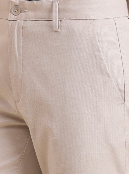 Beige Solid Uno Fit Casual Trouser | JadeBlue
