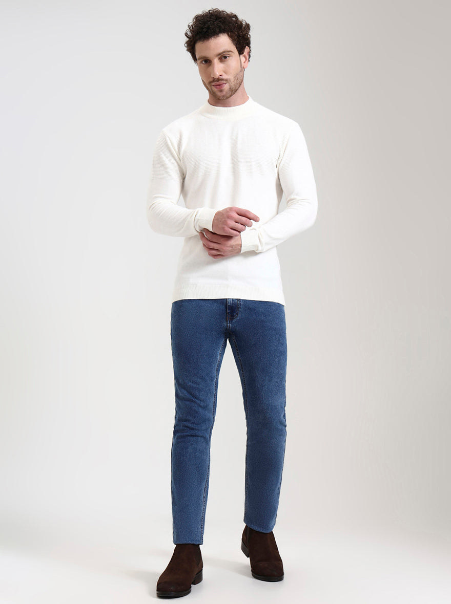 Cream Solid Slim Fit T-Shirt | JadeBlue