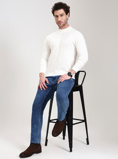 Cream Solid Slim Fit T-Shirt | JadeBlue