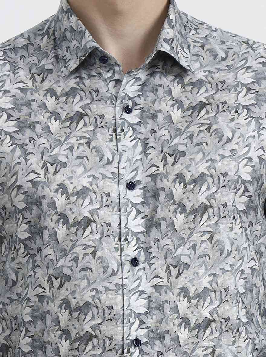 Grey & Beige Printed Regular Fit Party Wear Shirt | Wyre