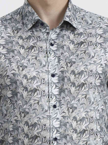 Grey & Beige Printed Regular Fit Party Wear Shirt | Wyre