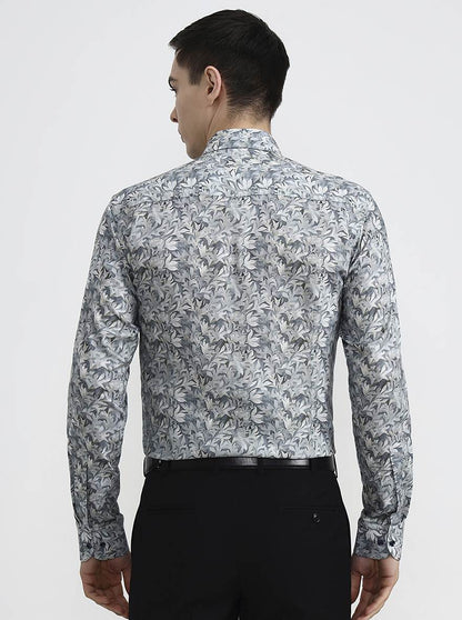 Grey & Beige Printed Regular Fit Party Wear Shirt | Wyre