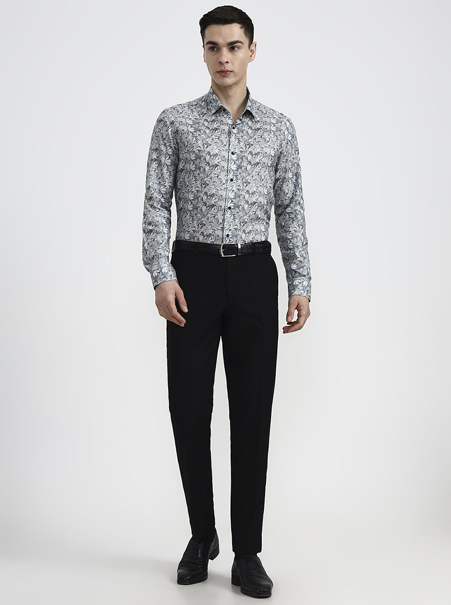Grey & Beige Printed Regular Fit Party Wear Shirt | Wyre