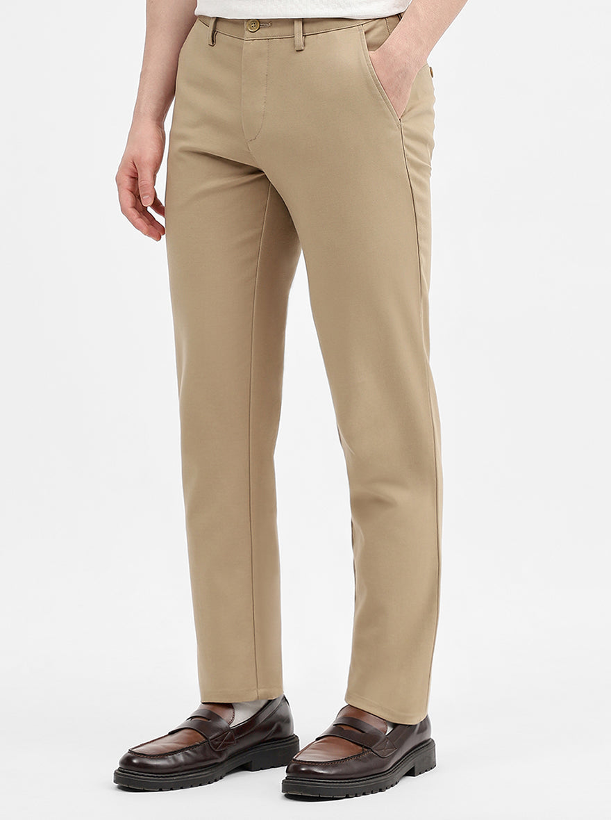 Camel Solid Uno Fit Casual Trouser | JadeBlue