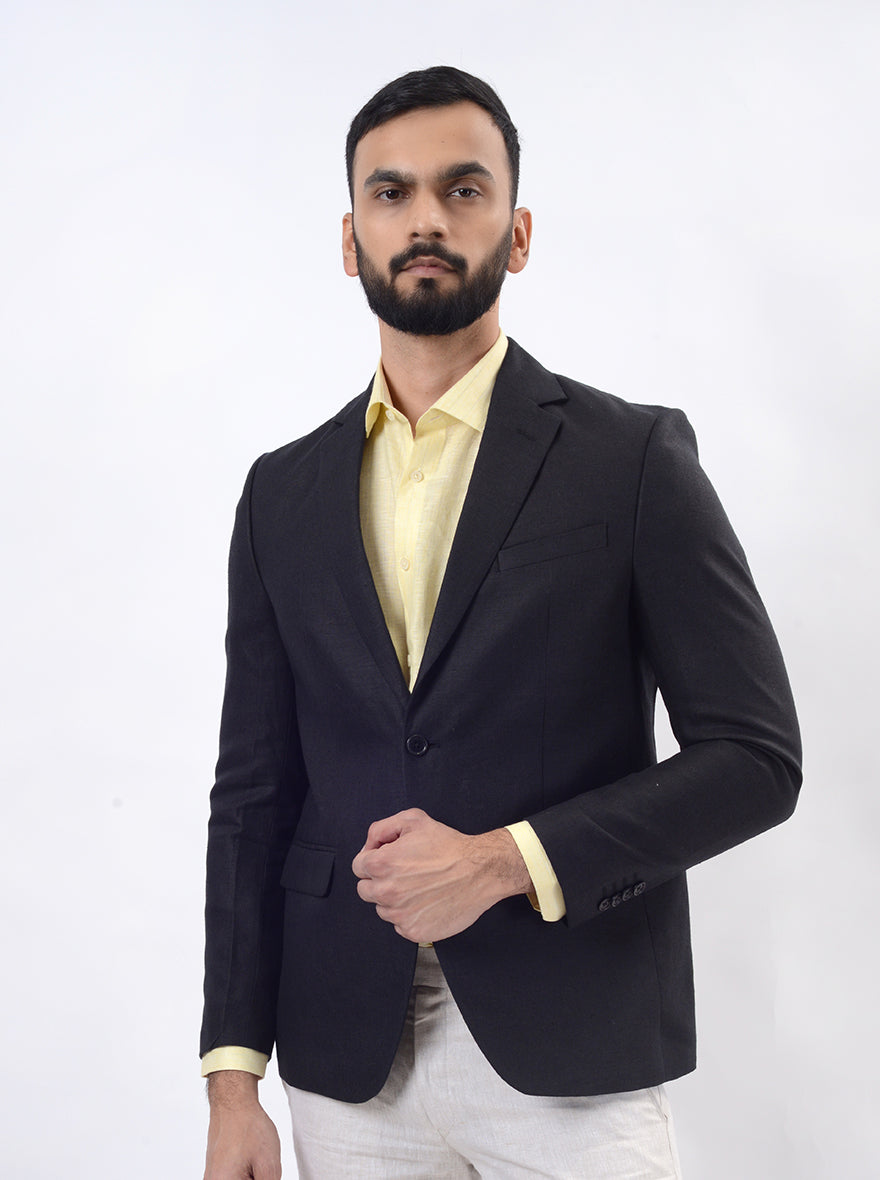 Black Solid Regular Fit Blazer | JB Studio