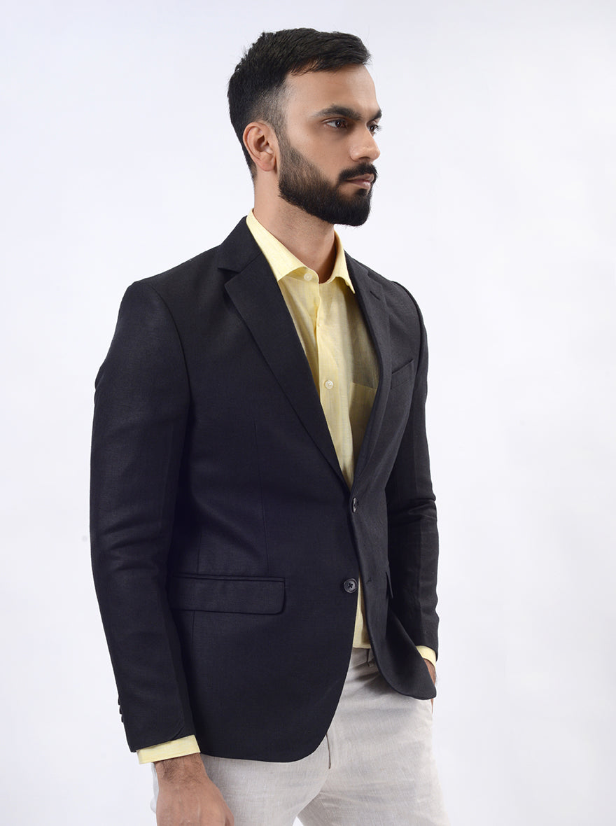 Black Solid Regular Fit Blazer | JB Studio