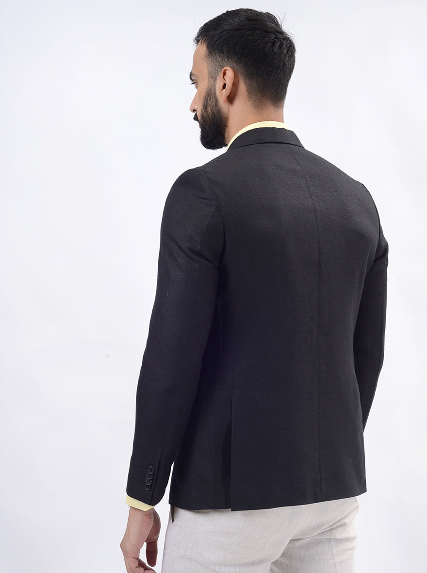 Black Solid Regular Fit Blazer | JB Studio