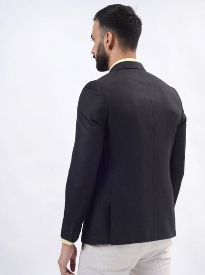 Black Solid Regular Fit Blazer | JB Studio