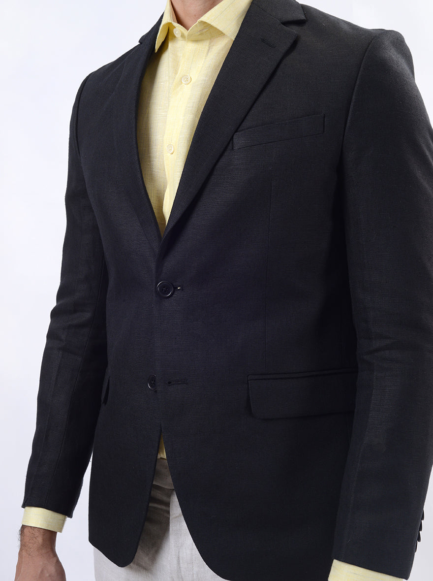 Black Solid Regular Fit Blazer | JB Studio
