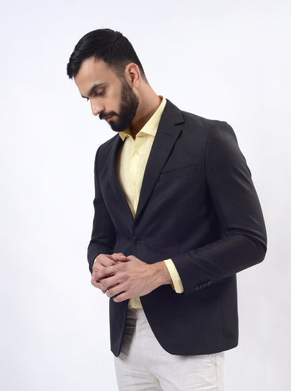 Black Solid Regular Fit Blazer | JB Studio