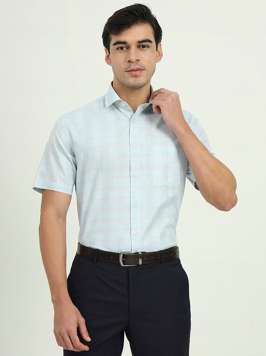 Sea Blue Solid Regular Fit Formal Shirt | Greenfibre